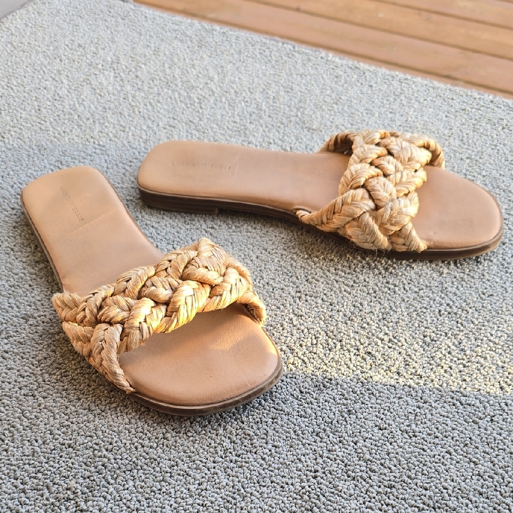 American Eagle Outfitters Tan Braided Slide Sandals